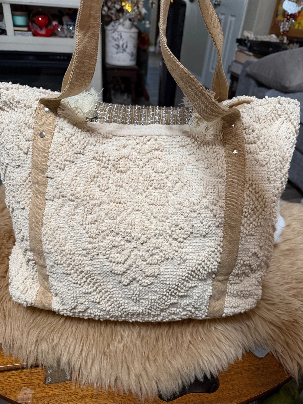 America & Beyond Beaded Tote NWT